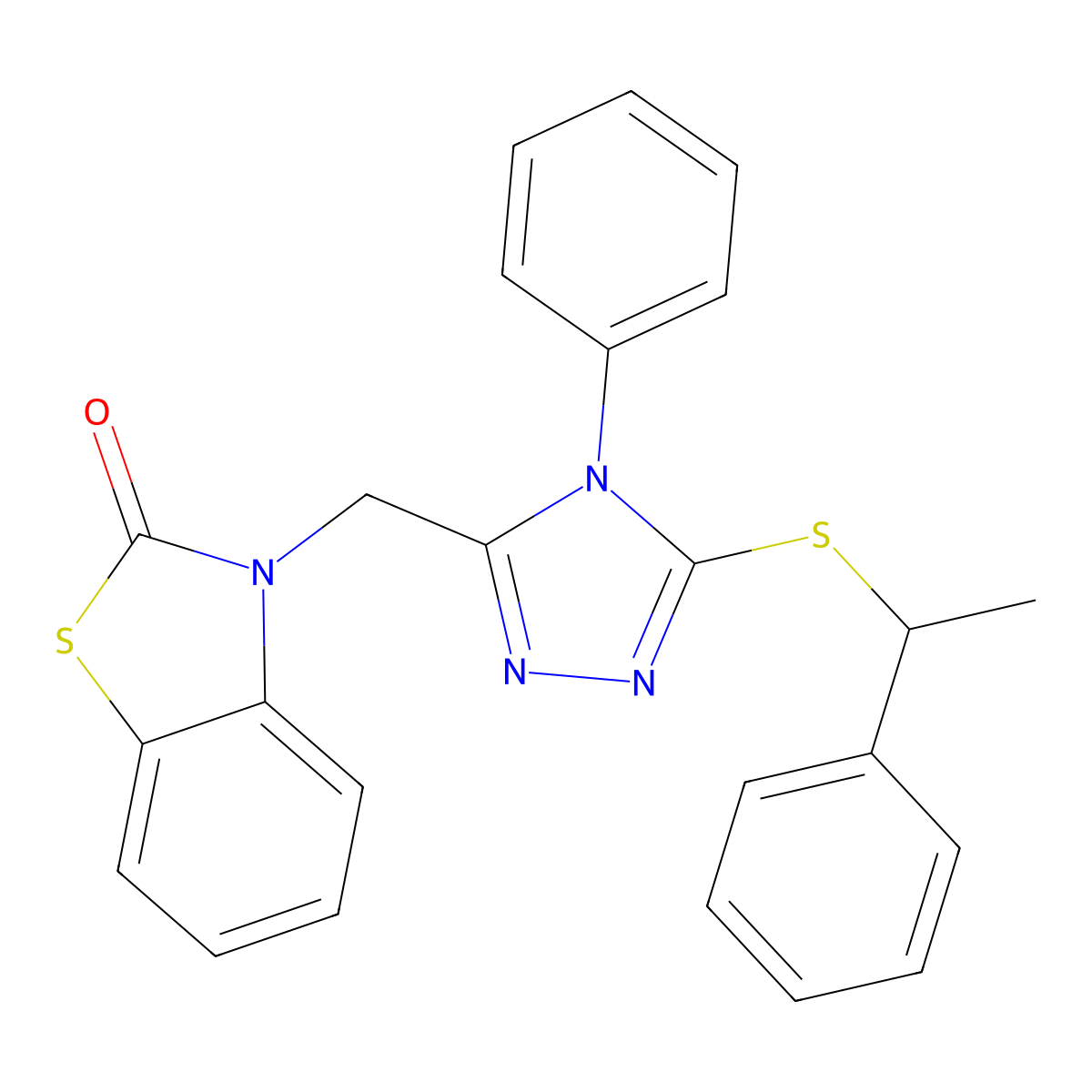 3-((4-phenyl-5-((1-phenylethyl)thio)-4H-1,2,4-triazol-3-yl)methyl)benzo[d]thiazol-2(3H)-one molecular structure, CAS 847402-19-1