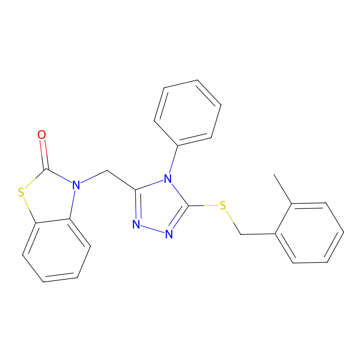 3-((5-((2-methylbenzyl)thio)-4-phenyl-4H-1,2,4-triazol-3-yl)methyl)benzo[d]thiazol-2(3H)-one molecular structure, CAS 847402-20-4