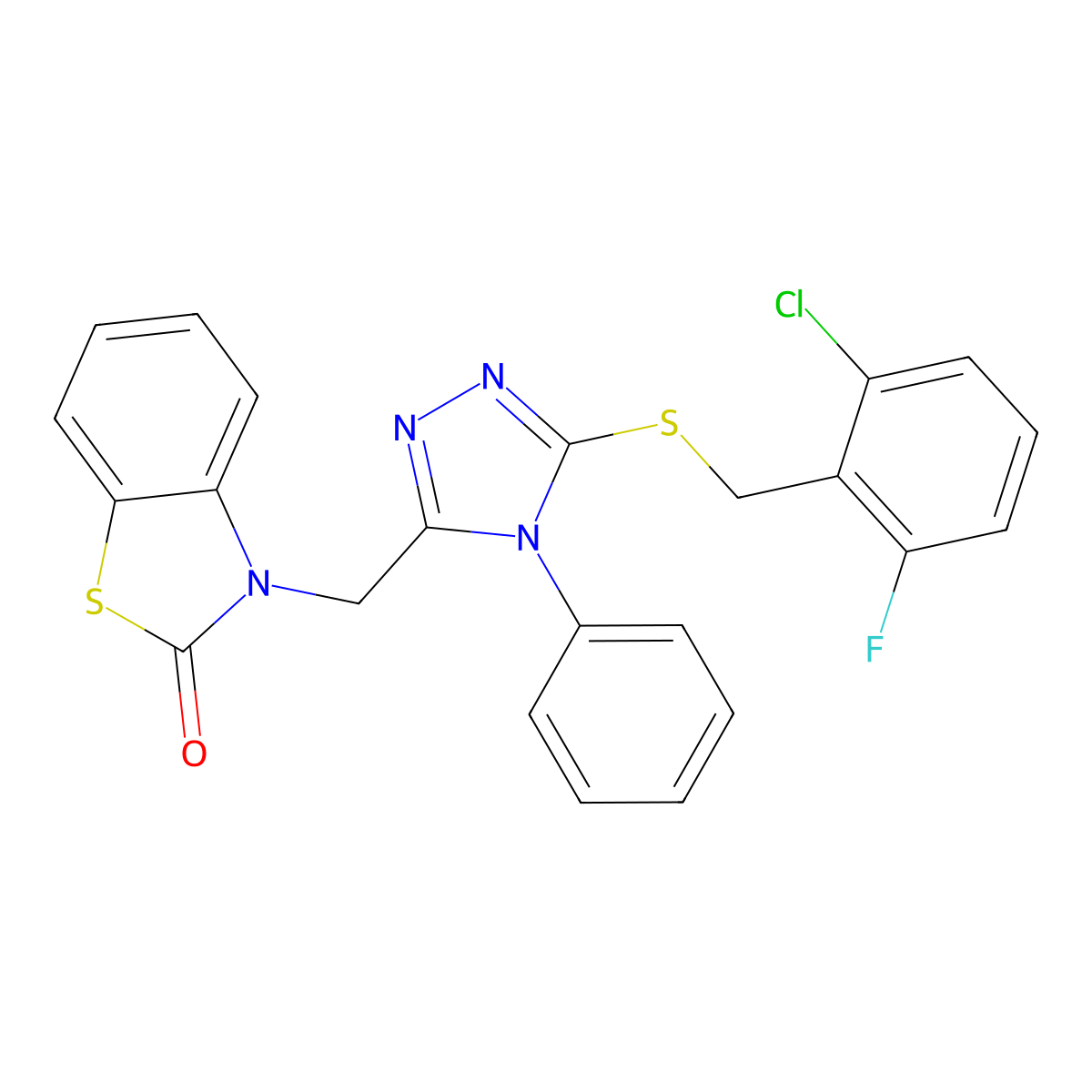 3-((5-((2-chloro-6-fluorobenzyl)thio)-4-phenyl-4H-1,2,4-triazol-3-yl)methyl)benzo[d]thiazol-2(3H)-one molecular structure, CAS 847402-22-6