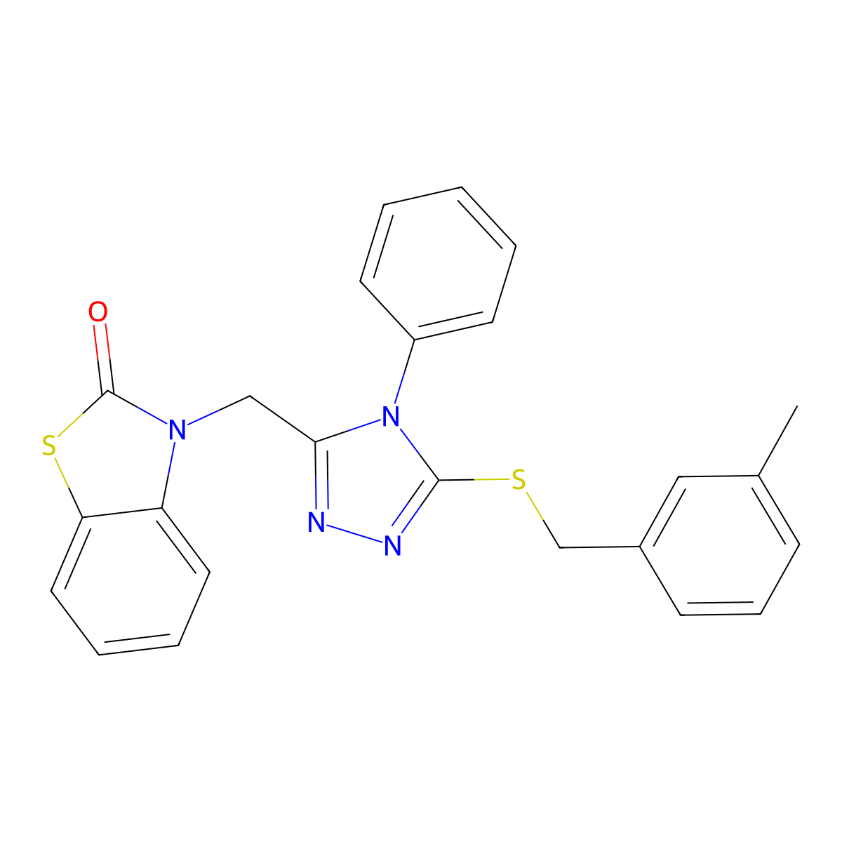 3-((5-((3-methylbenzyl)thio)-4-phenyl-4H-1,2,4-triazol-3-yl)methyl)benzo[d]thiazol-2(3H)-one molecular structure, CAS 847402-23-7
