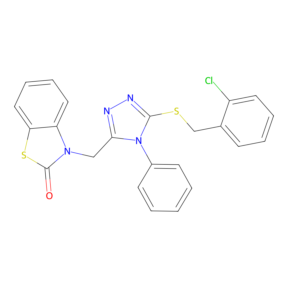 3-((5-((2-chlorobenzyl)thio)-4-phenyl-4H-1,2,4-triazol-3-yl)methyl)benzo[d]thiazol-2(3H)-one molecular structure, CAS 847402-24-8