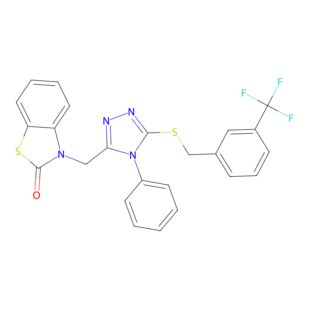 3-((4-phenyl-5-((3-(trifluoromethyl)benzyl)thio)-4H-1,2,4-triazol-3-yl)methyl)benzo[d]thiazol-2(3H)-one molecular structure, CAS 847402-27-1
