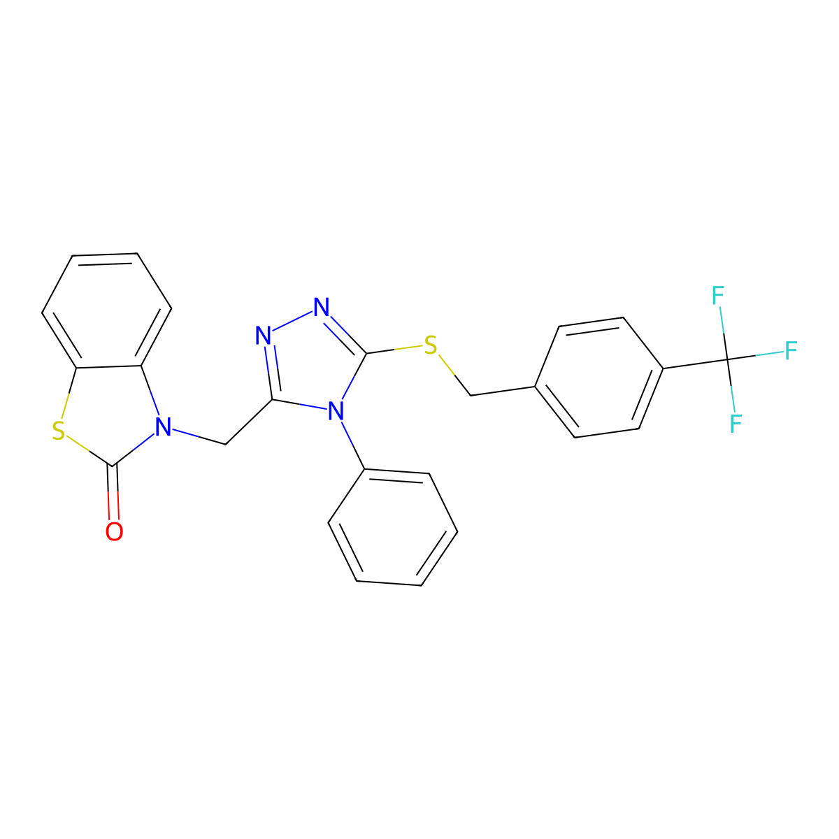 3-((4-phenyl-5-((4-(trifluoromethyl)benzyl)thio)-4H-1,2,4-triazol-3-yl)methyl)benzo[d]thiazol-2(3H)-one molecular structure, CAS 847402-28-2