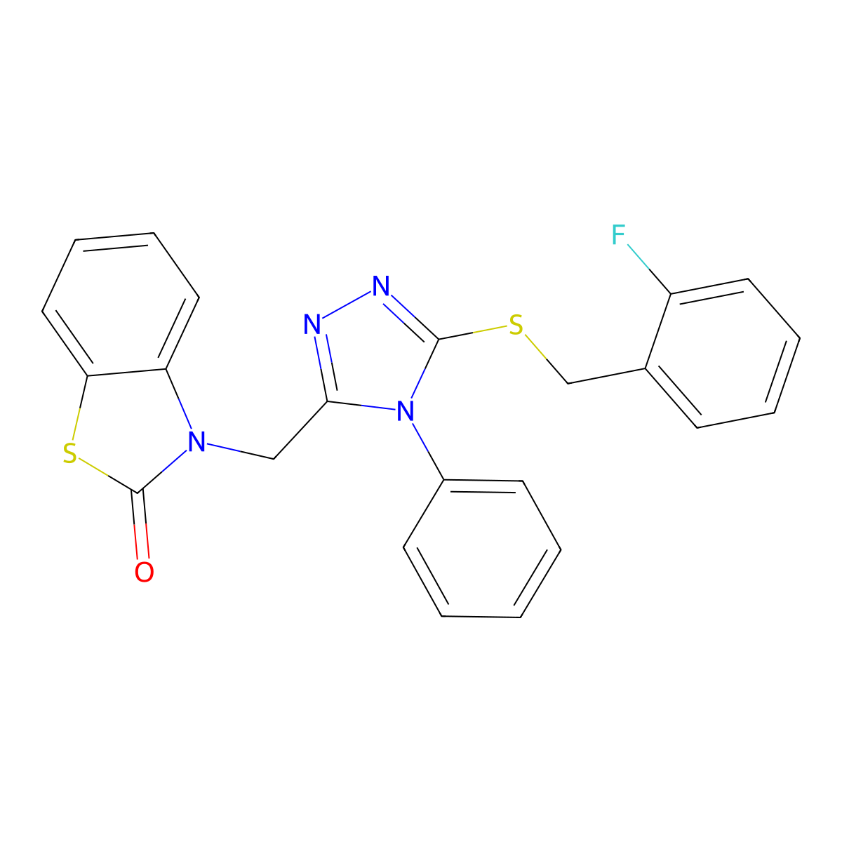 3-((5-((2-fluorobenzyl)thio)-4-phenyl-4H-1,2,4-triazol-3-yl)methyl)benzo[d]thiazol-2(3H)-one molecular structure, CAS 847402-29-3