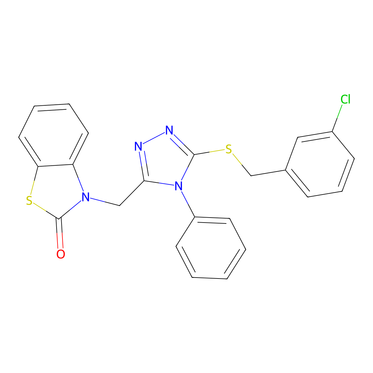 3-((5-((3-chlorobenzyl)thio)-4-phenyl-4H-1,2,4-triazol-3-yl)methyl)benzo[d]thiazol-2(3H)-one molecular structure, CAS 847402-31-7