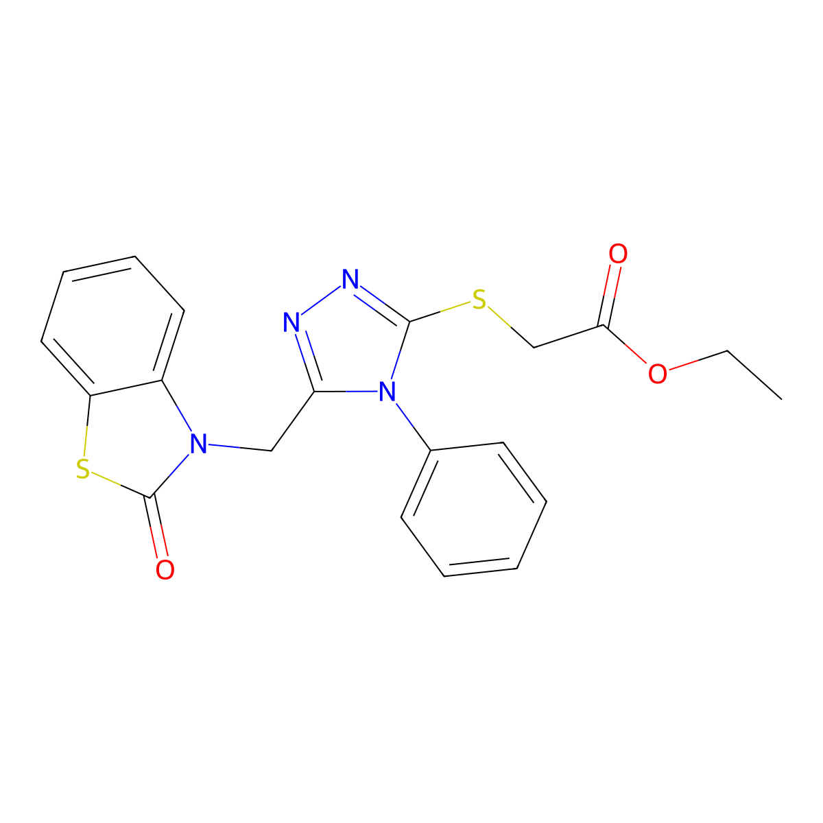 ethyl 2-((5-((2-oxobenzo[d]thiazol-3(2H)-yl)methyl)-4-phenyl-4H-1,2,4-triazol-3-yl)thio)acetate molecular structure, CAS 847402-33-9