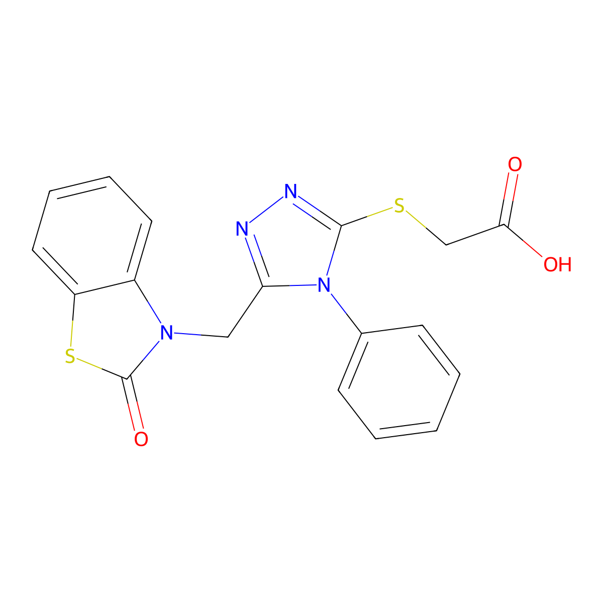 2-((5-((2-oxobenzo[d]thiazol-3(2H)-yl)methyl)-4-phenyl-4H-1,2,4-triazol-3-yl)thio)acetic acid molecular structure, CAS 847402-36-2