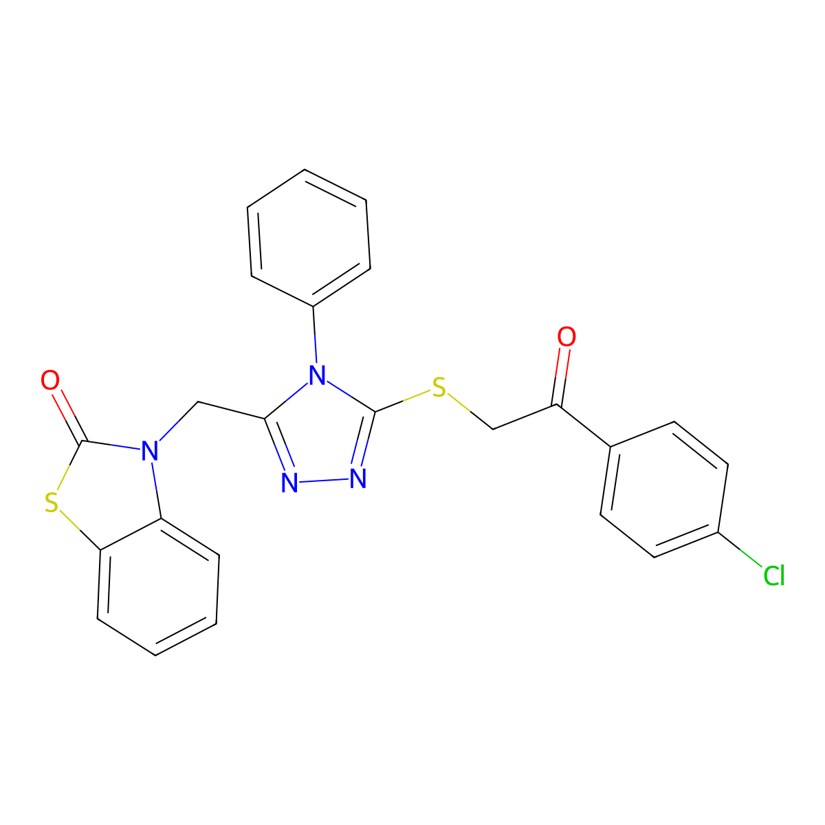 3-[(5-{[2-(4-chlorophenyl)-2-oxoethyl]sulfanyl}-4-phenyl-4H-1,2,4-triazol-3-yl)methyl]-2,3-dihydro-1,3-benzothiazol-2-one molecular structure, CAS 847402-38-4