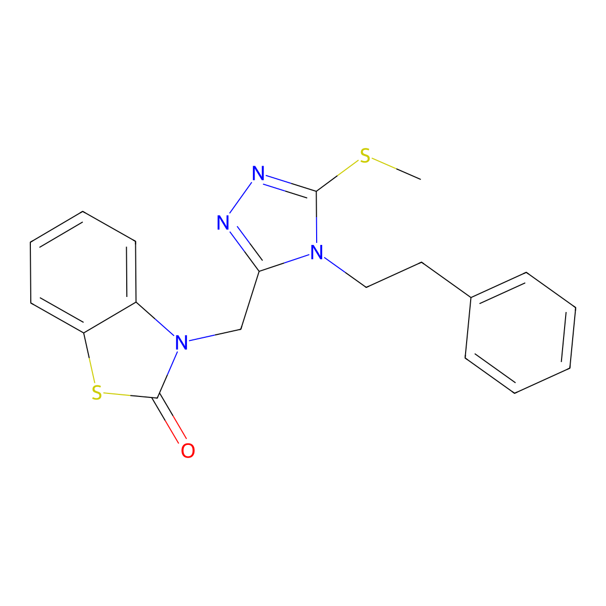 3-((5-(methylthio)-4-phenethyl-4H-1,2,4-triazol-3-yl)methyl)benzo[d]thiazol-2(3H)-one molecular structure, CAS 847402-40-8