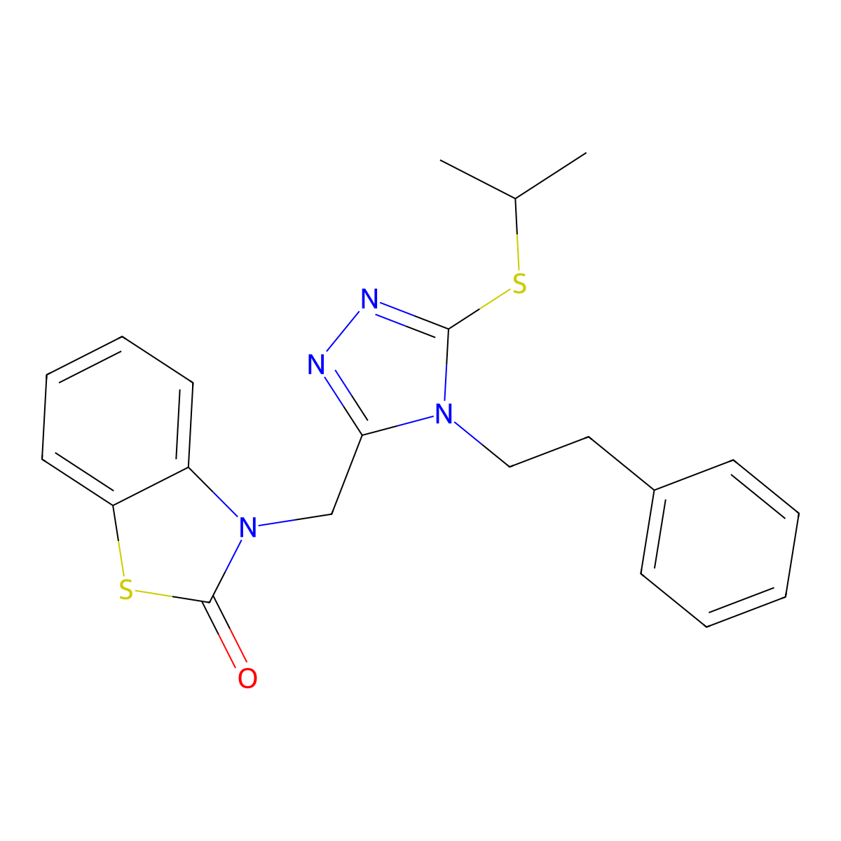 3-((5-(isopropylthio)-4-phenethyl-4H-1,2,4-triazol-3-yl)methyl)benzo[d]thiazol-2(3H)-one molecular structure, CAS 847402-43-1
