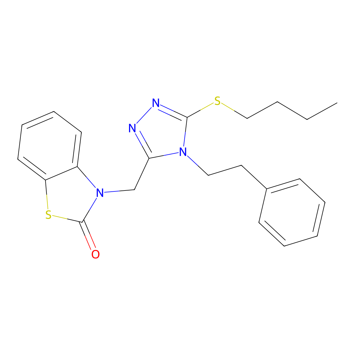 3-((5-(butylthio)-4-phenethyl-4H-1,2,4-triazol-3-yl)methyl)benzo[d]thiazol-2(3H)-one molecular structure, CAS 847402-44-2
