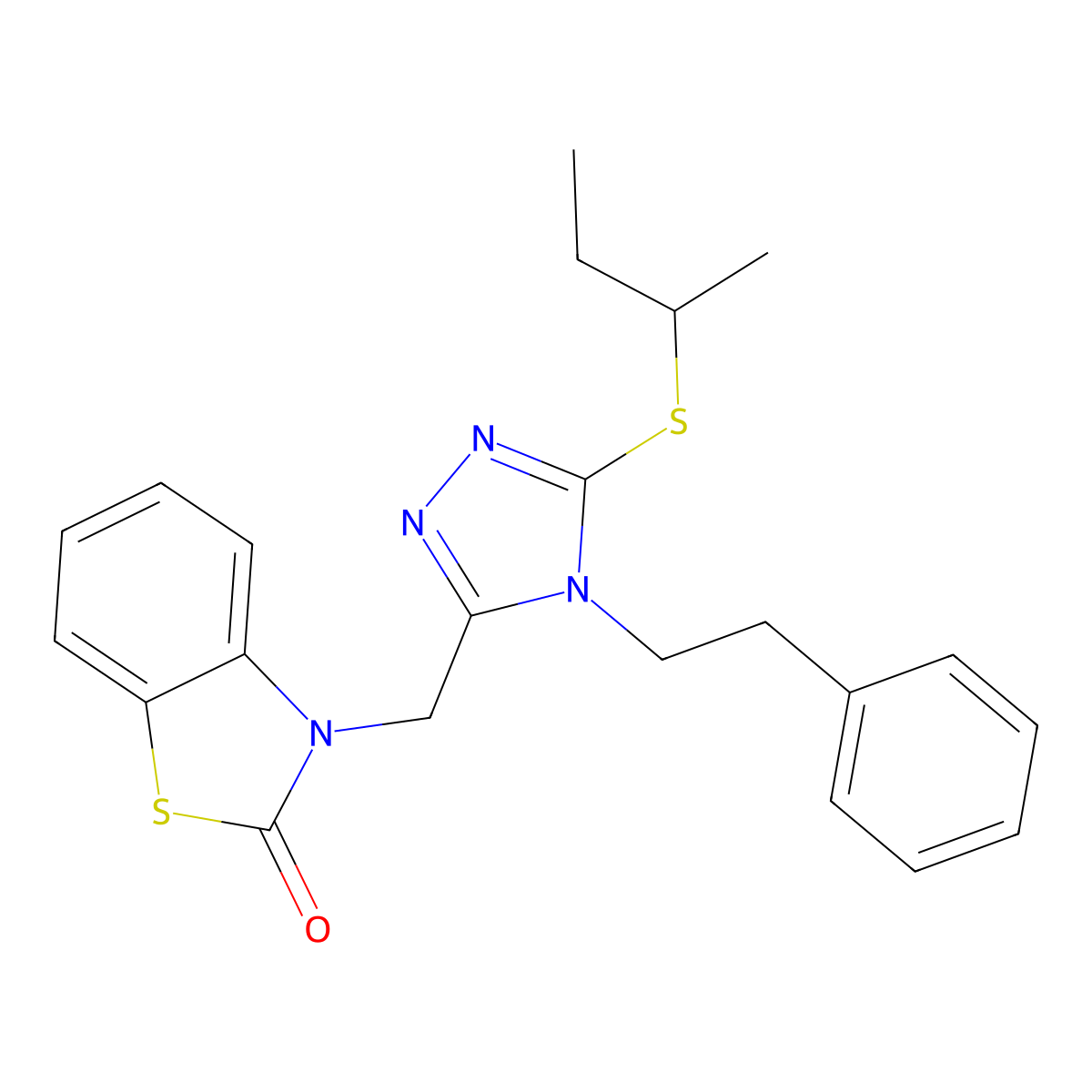 3-((5-(sec-butylthio)-4-phenethyl-4H-1,2,4-triazol-3-yl)methyl)benzo[d]thiazol-2(3H)-one molecular structure, CAS 847402-45-3