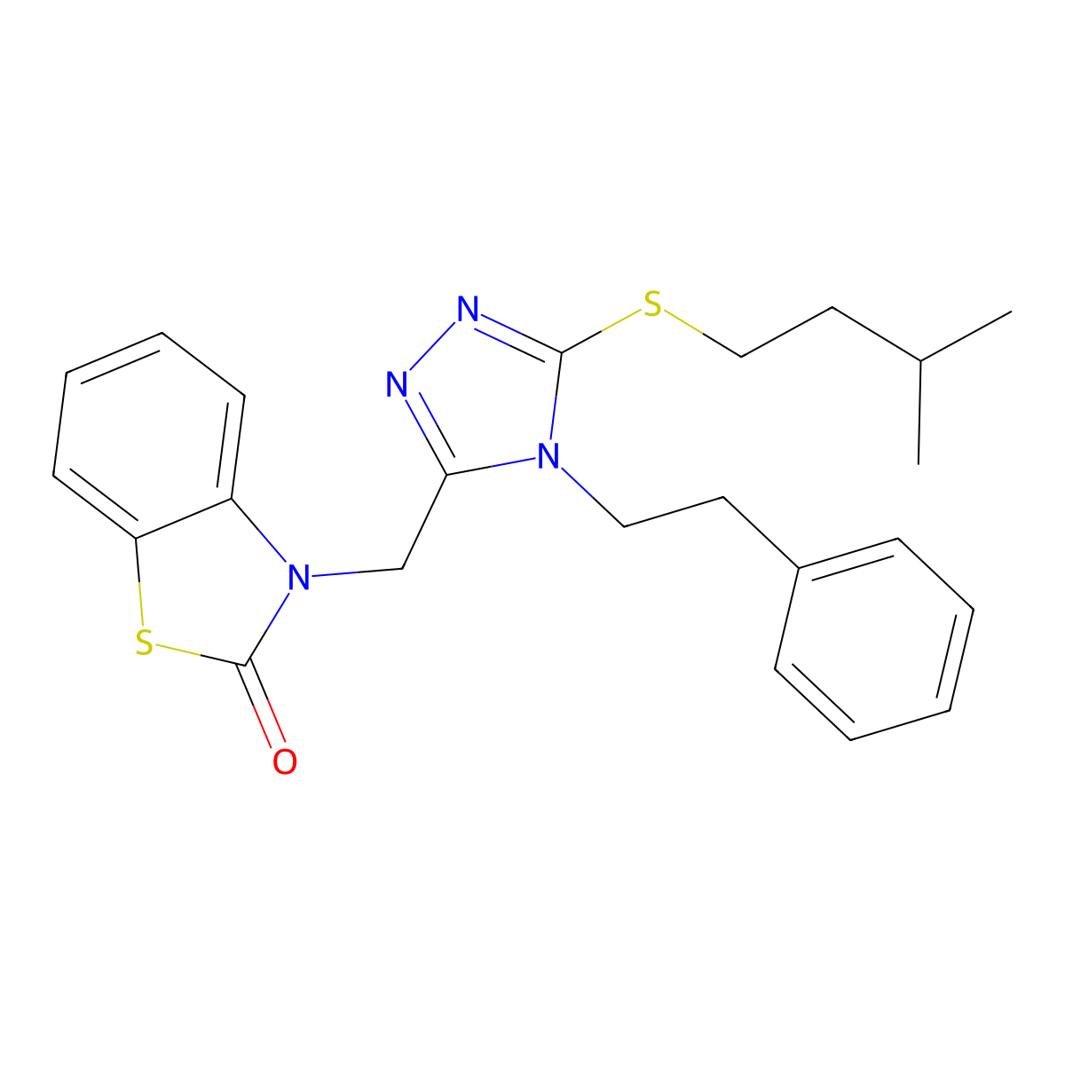 3-((5-(isopentylthio)-4-phenethyl-4H-1,2,4-triazol-3-yl)methyl)benzo[d]thiazol-2(3H)-one molecular structure, CAS 847402-46-4