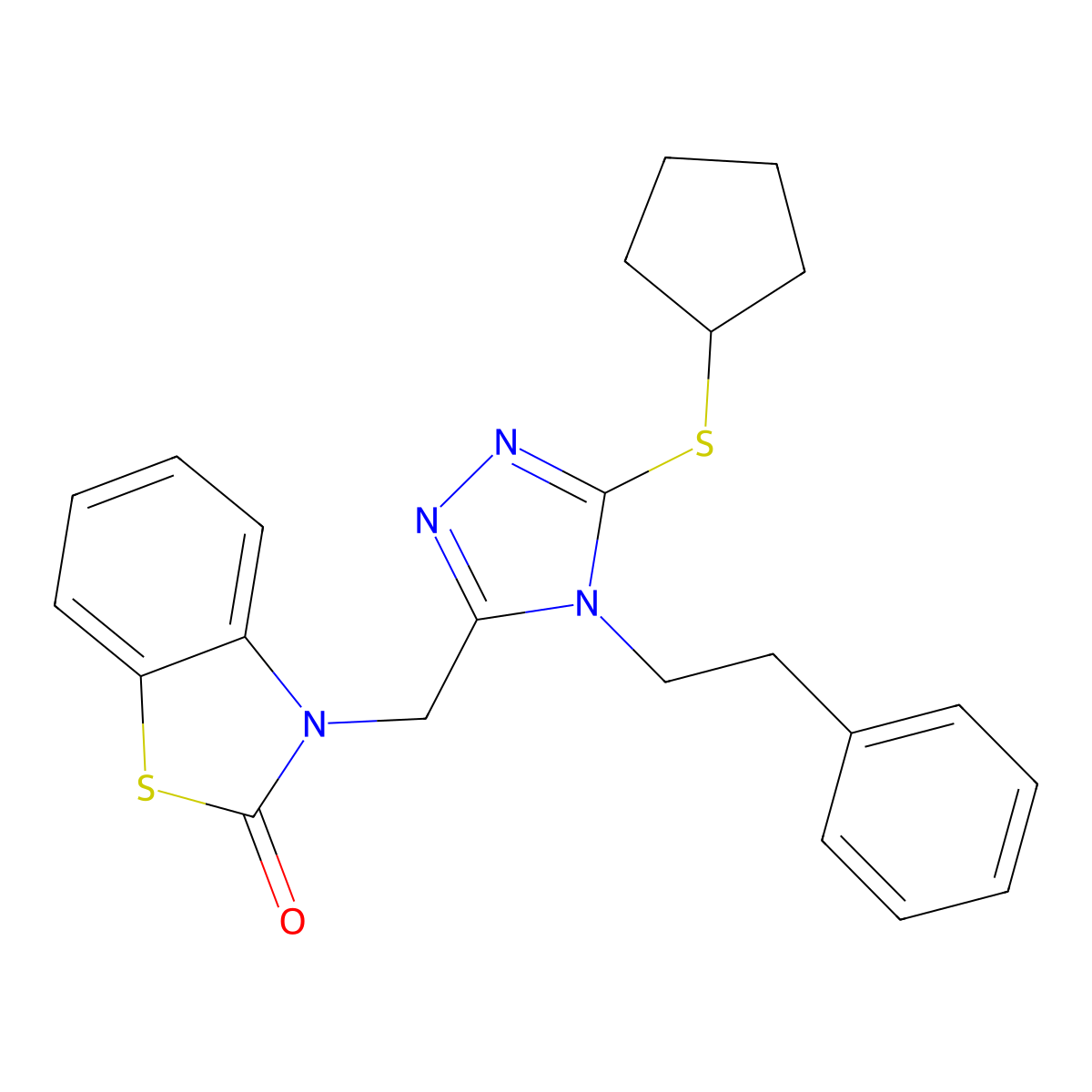 3-((5-(cyclopentylthio)-4-phenethyl-4H-1,2,4-triazol-3-yl)methyl)benzo[d]thiazol-2(3H)-one molecular structure, CAS 847402-49-7