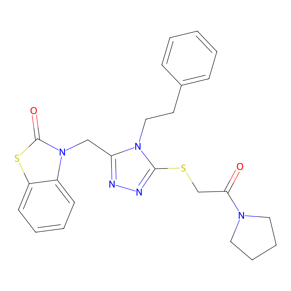 3-((5-((2-oxo-2-(pyrrolidin-1-yl)ethyl)thio)-4-phenethyl-4H-1,2,4-triazol-3-yl)methyl)benzo[d]thiazol-2(3H)-one molecular structure, CAS 847402-50-0