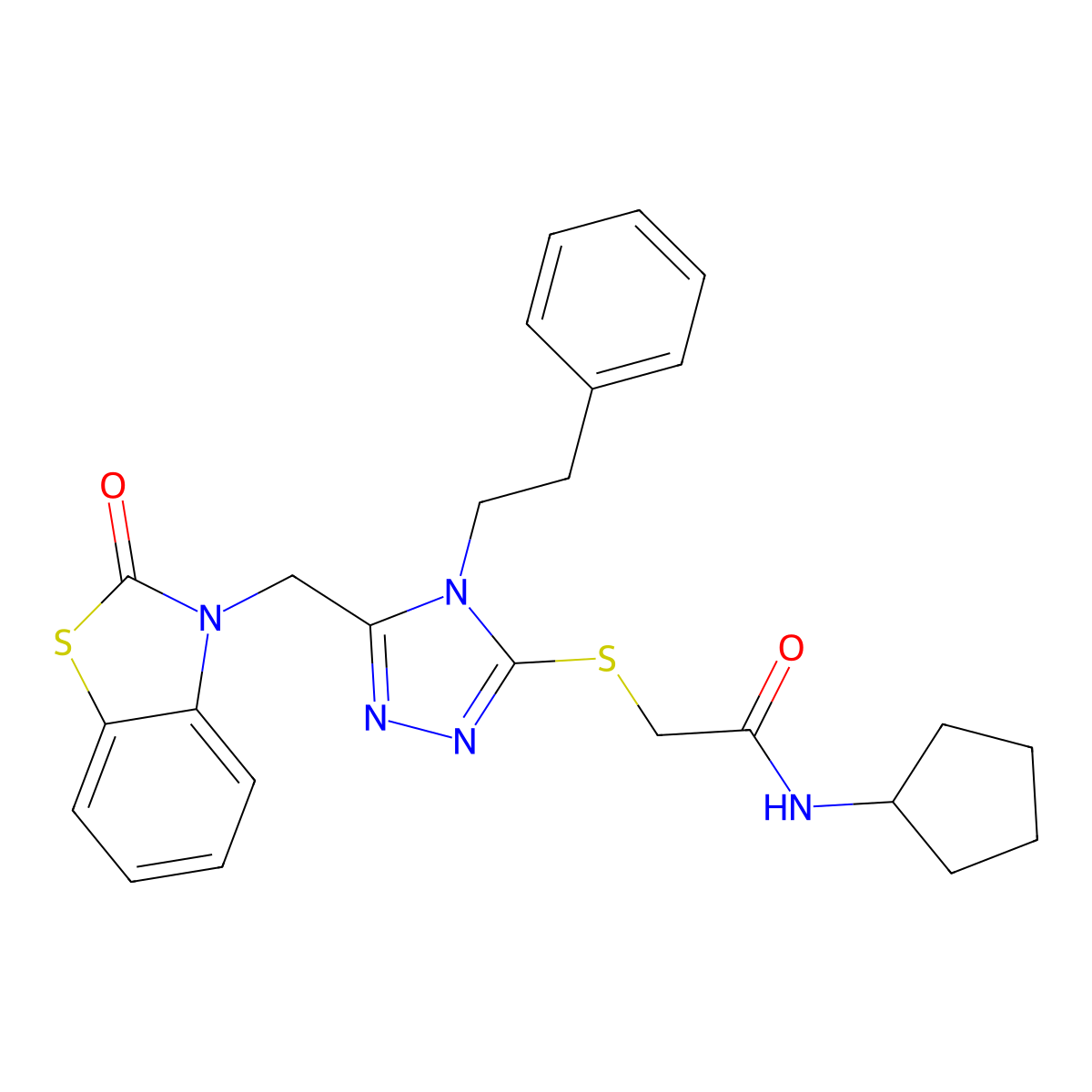 N-cyclopentyl-2-((5-((2-oxobenzo[d]thiazol-3(2H)-yl)methyl)-4-phenethyl-4H-1,2,4-triazol-3-yl)thio)acetamide molecular structure, CAS 847402-53-3