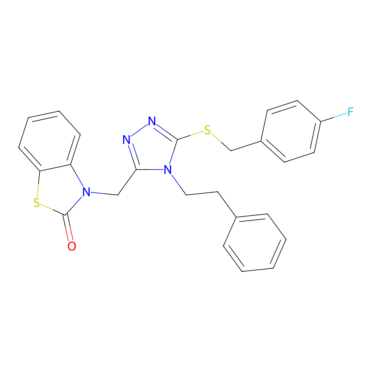 3-((5-((4-fluorobenzyl)thio)-4-phenethyl-4H-1,2,4-triazol-3-yl)methyl)benzo[d]thiazol-2(3H)-one molecular structure, CAS 847402-56-6