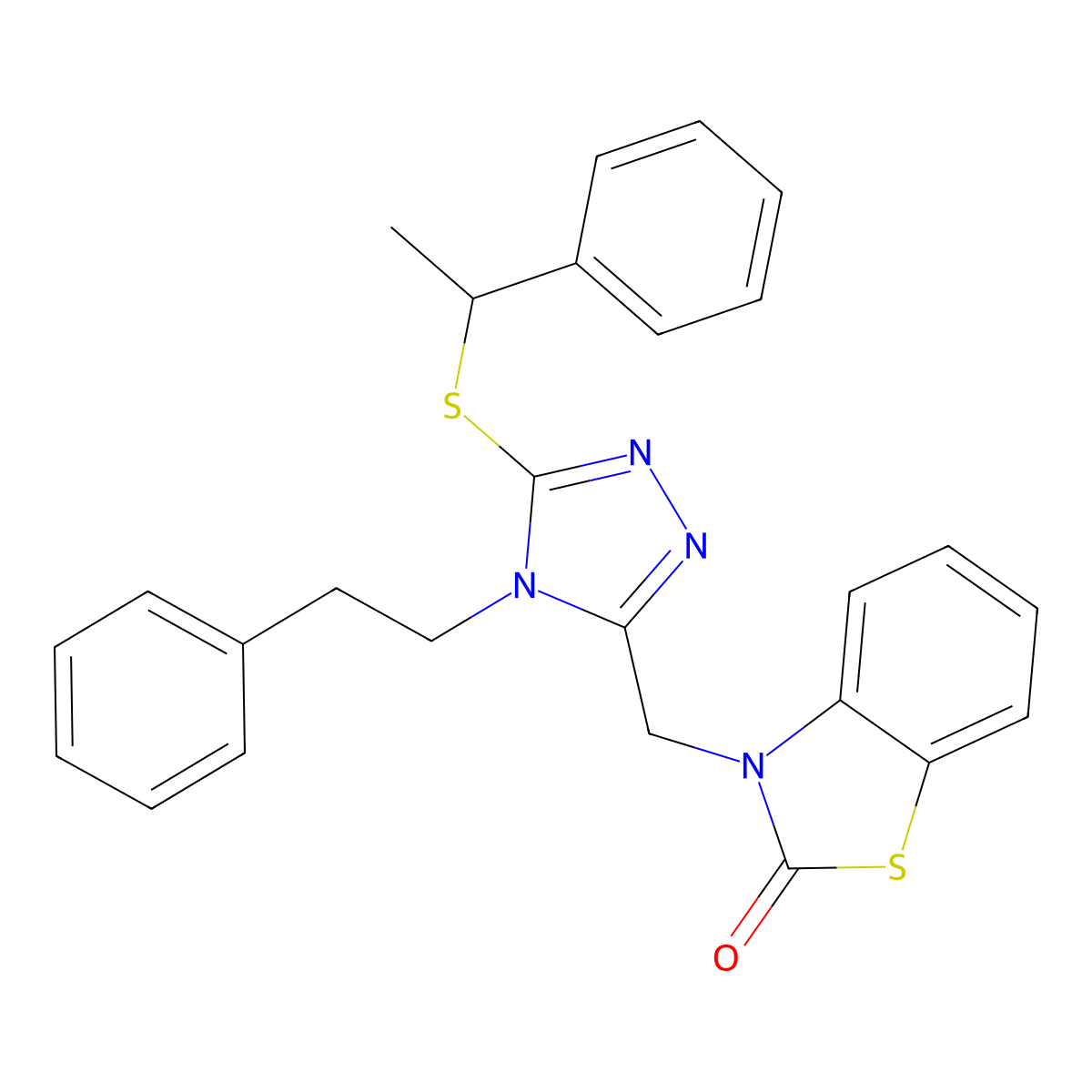 3-((4-phenethyl-5-((1-phenylethyl)thio)-4H-1,2,4-triazol-3-yl)methyl)benzo[d]thiazol-2(3H)-one molecular structure, CAS 847402-57-7