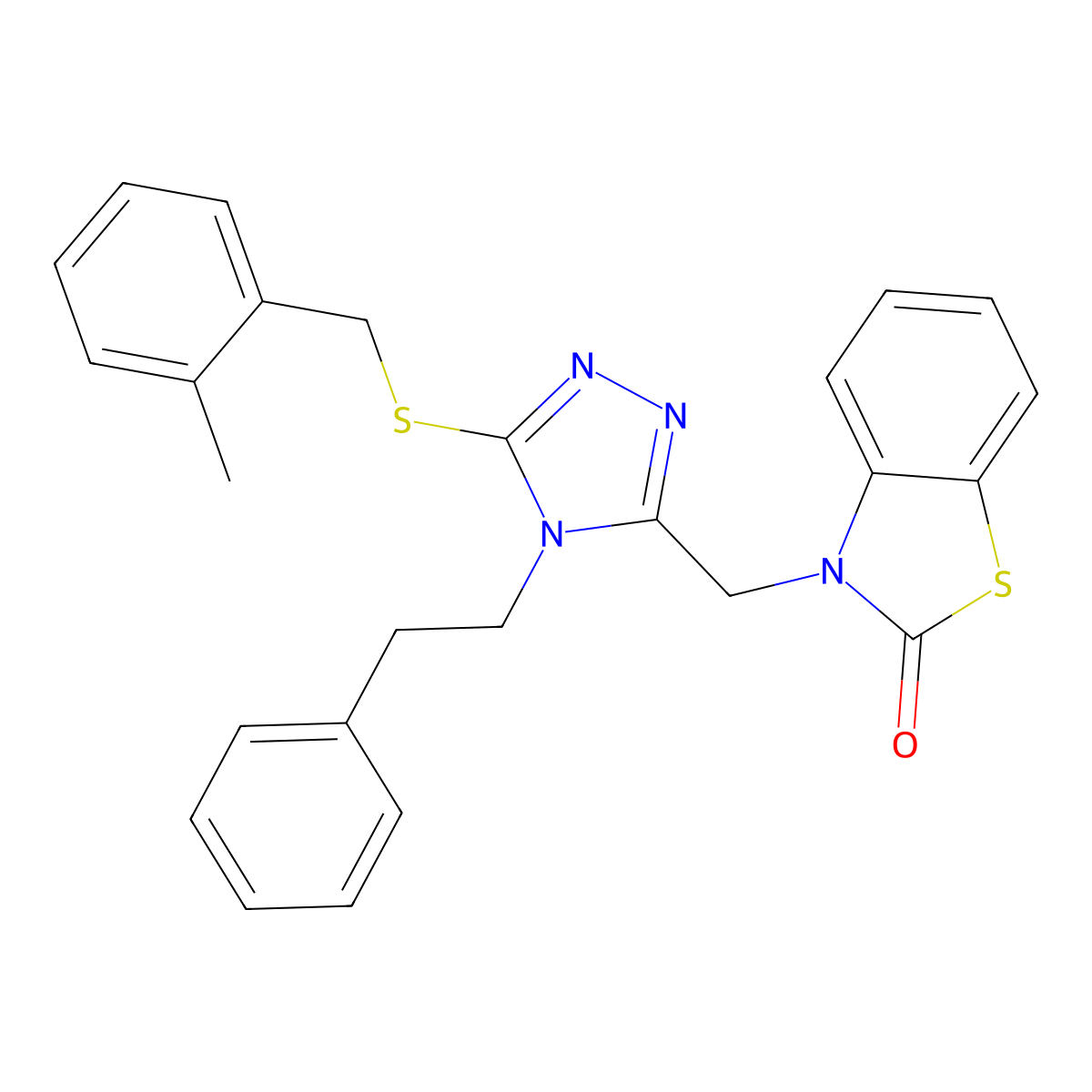 3-((5-((2-methylbenzyl)thio)-4-phenethyl-4H-1,2,4-triazol-3-yl)methyl)benzo[d]thiazol-2(3H)-one molecular structure, CAS 847402-58-8