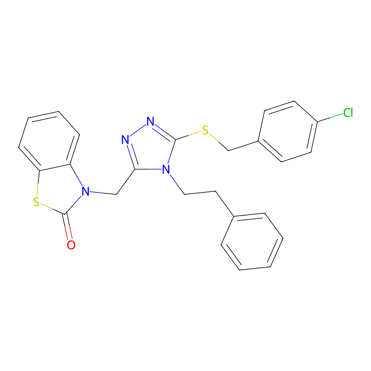 3-((5-((4-chlorobenzyl)thio)-4-phenethyl-4H-1,2,4-triazol-3-yl)methyl)benzo[d]thiazol-2(3H)-one molecular structure, CAS 847402-59-9