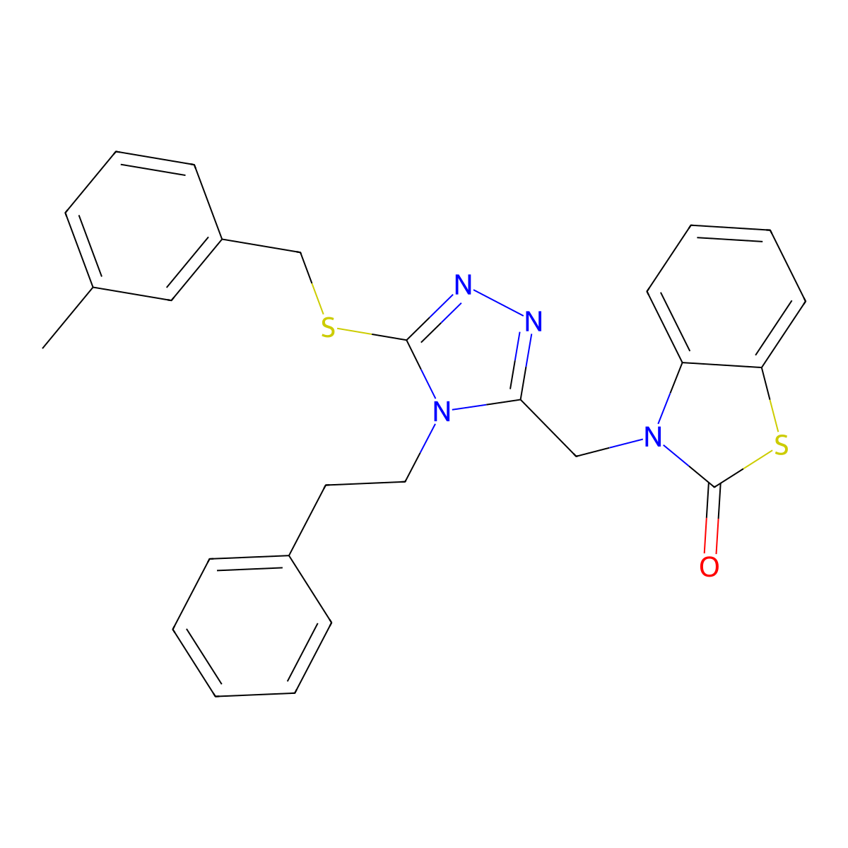 3-((5-((3-methylbenzyl)thio)-4-phenethyl-4H-1,2,4-triazol-3-yl)methyl)benzo[d]thiazol-2(3H)-one molecular structure, CAS 847402-60-2