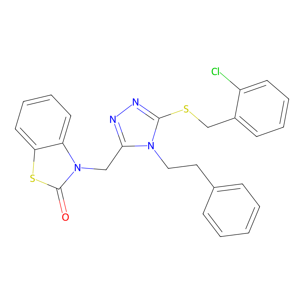 3-((5-((2-chlorobenzyl)thio)-4-phenethyl-4H-1,2,4-triazol-3-yl)methyl)benzo[d]thiazol-2(3H)-one molecular structure, CAS 847402-61-3