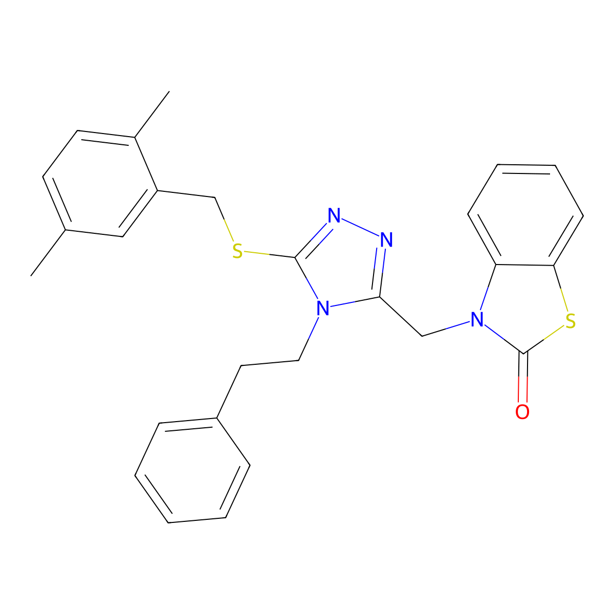 3-((5-((2,5-dimethylbenzyl)thio)-4-phenethyl-4H-1,2,4-triazol-3-yl)methyl)benzo[d]thiazol-2(3H)-one molecular structure, CAS 847402-62-4