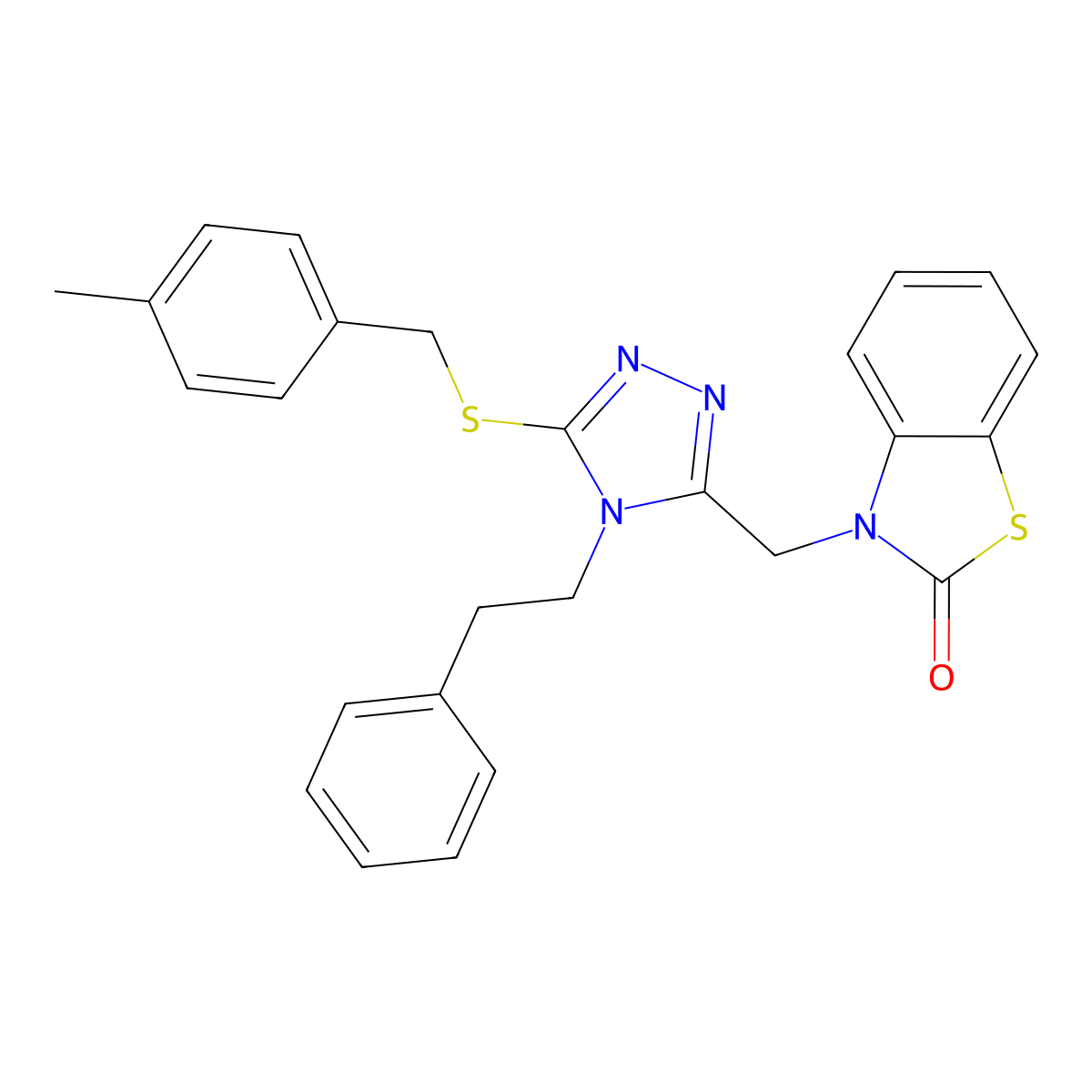 3-((5-((4-methylbenzyl)thio)-4-phenethyl-4H-1,2,4-triazol-3-yl)methyl)benzo[d]thiazol-2(3H)-one molecular structure, CAS 847402-63-5