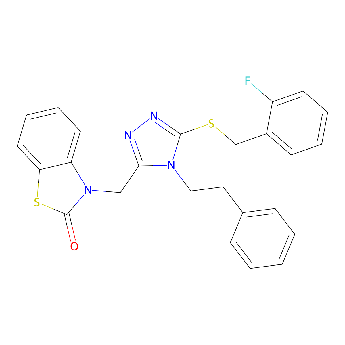 3-((5-((2-fluorobenzyl)thio)-4-phenethyl-4H-1,2,4-triazol-3-yl)methyl)benzo[d]thiazol-2(3H)-one molecular structure, CAS 847402-64-6