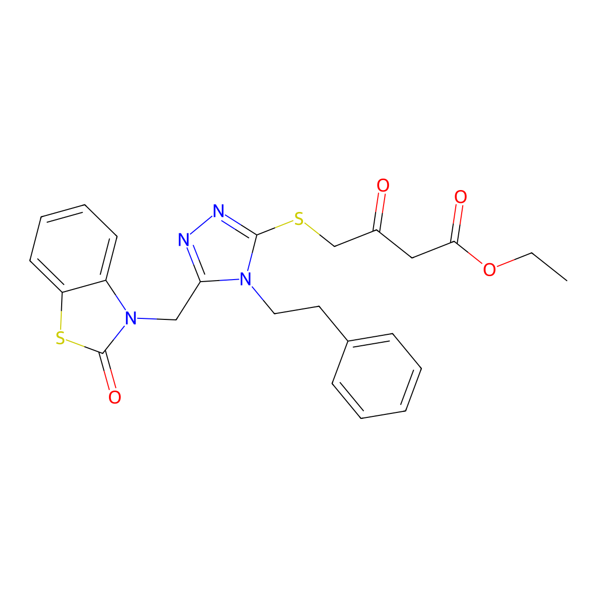 ethyl 3-oxo-4-((5-((2-oxobenzo[d]thiazol-3(2H)-yl)methyl)-4-phenethyl-4H-1,2,4-triazol-3-yl)thio)butanoate molecular structure, CAS 847402-66-8