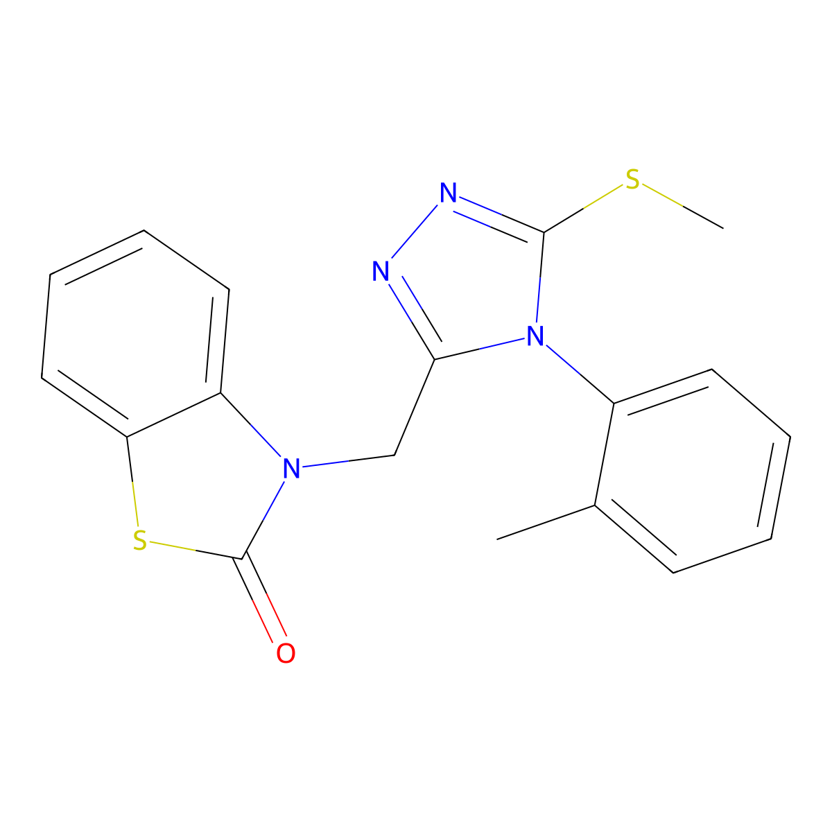 3-((5-(methylthio)-4-(o-tolyl)-4H-1,2,4-triazol-3-yl)methyl)benzo[d]thiazol-2(3H)-one molecular structure, CAS 847402-67-9
