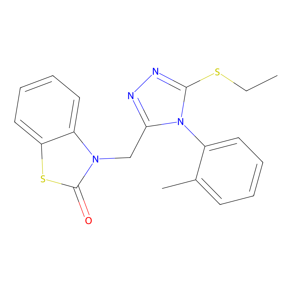 3-((5-(ethylthio)-4-(o-tolyl)-4H-1,2,4-triazol-3-yl)methyl)benzo[d]thiazol-2(3H)-one molecular structure, CAS 847402-68-0