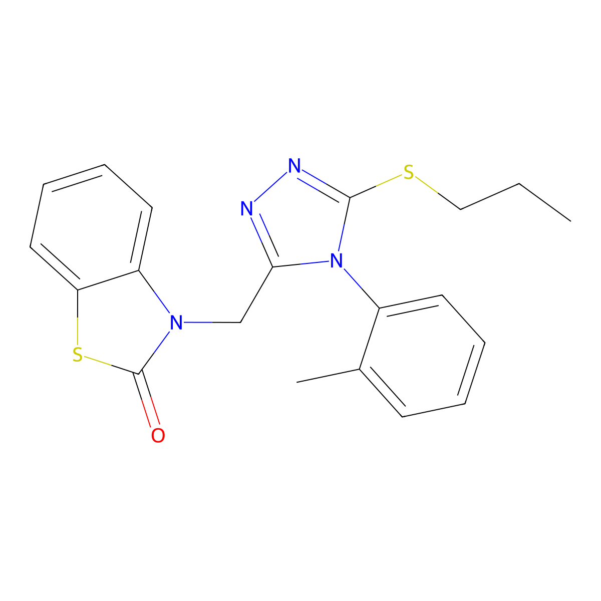 3-((5-(propylthio)-4-(o-tolyl)-4H-1,2,4-triazol-3-yl)methyl)benzo[d]thiazol-2(3H)-one molecular structure, CAS 847402-69-1