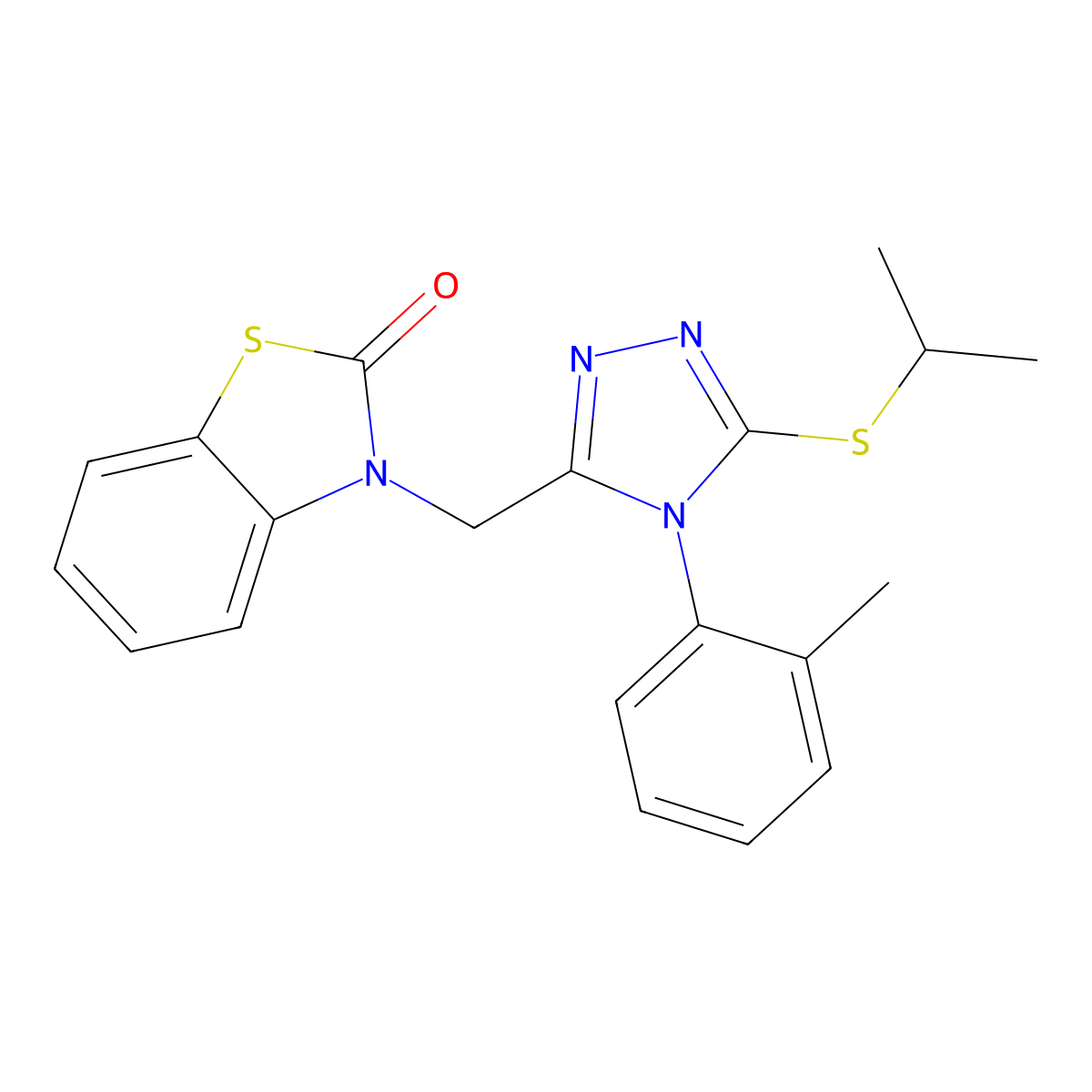 3-((5-(isopropylthio)-4-(o-tolyl)-4H-1,2,4-triazol-3-yl)methyl)benzo[d]thiazol-2(3H)-one molecular structure, CAS 847402-70-4