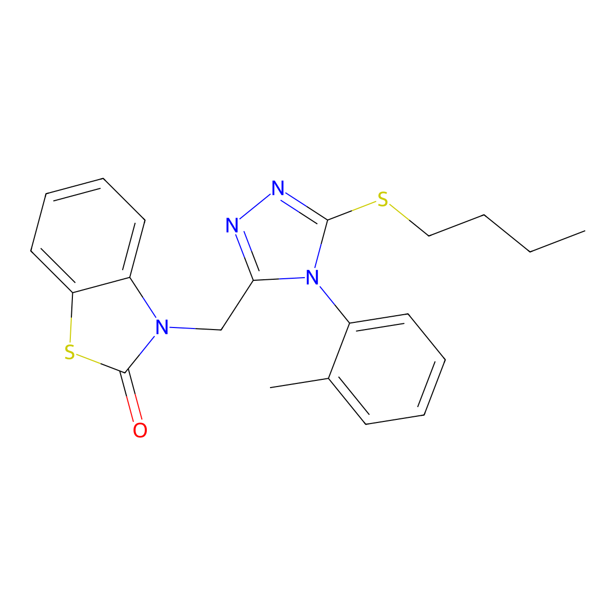 3-[[5-Butylsulfanyl-4-(2-methylphenyl)-1,2,4-triazol-3-yl]methyl]-1,3-benzothiazol-2-one molecular structure, CAS 847402-71-5