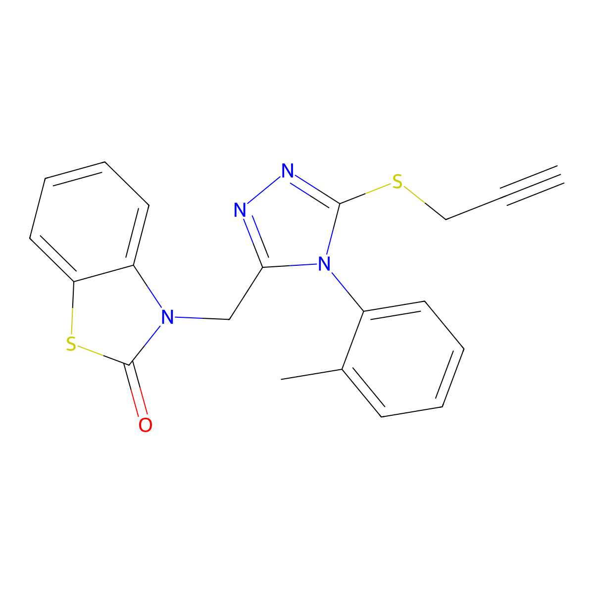 3-[[4-(2-Methylphenyl)-5-prop-2-ynylsulfanyl-1,2,4-triazol-3-yl]methyl]-1,3-benzothiazol-2-one molecular structure, CAS 847402-76-0