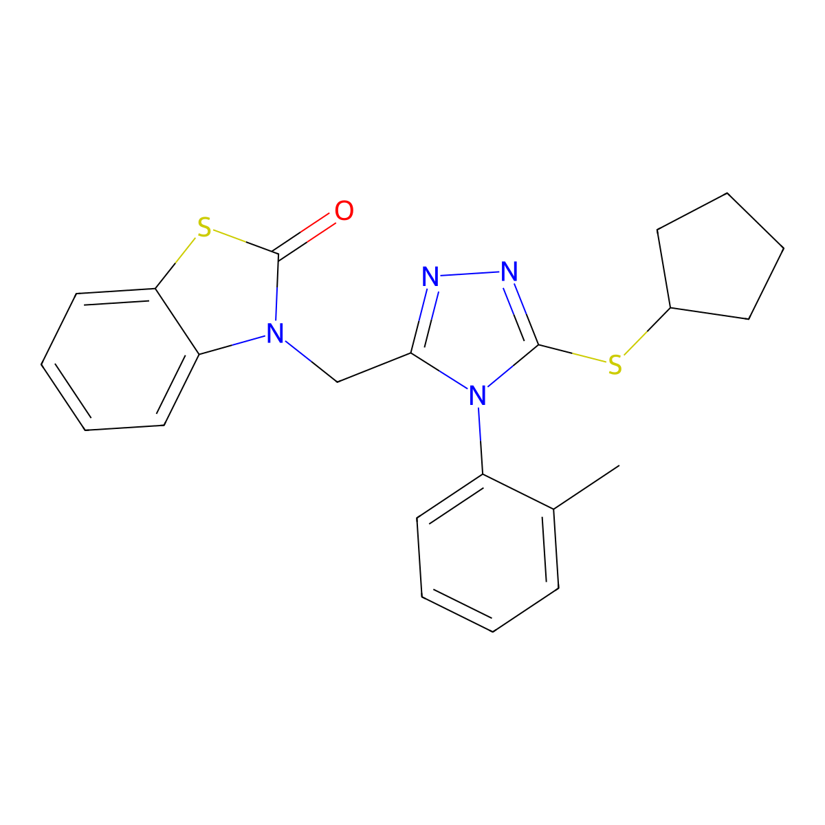 3-((5-(cyclopentylthio)-4-(o-tolyl)-4H-1,2,4-triazol-3-yl)methyl)benzo[d]thiazol-2(3H)-one molecular structure, CAS 847402-77-1