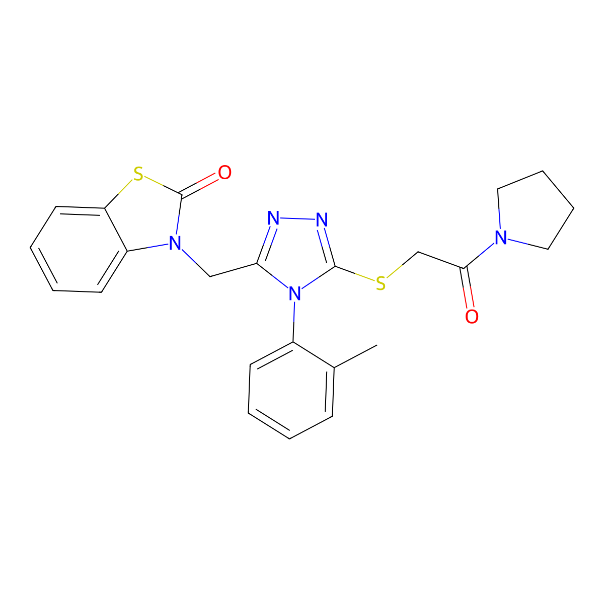 3-((5-((2-oxo-2-(pyrrolidin-1-yl)ethyl)thio)-4-(o-tolyl)-4H-1,2,4-triazol-3-yl)methyl)benzo[d]thiazol-2(3H)-one molecular structure, CAS 847402-78-2