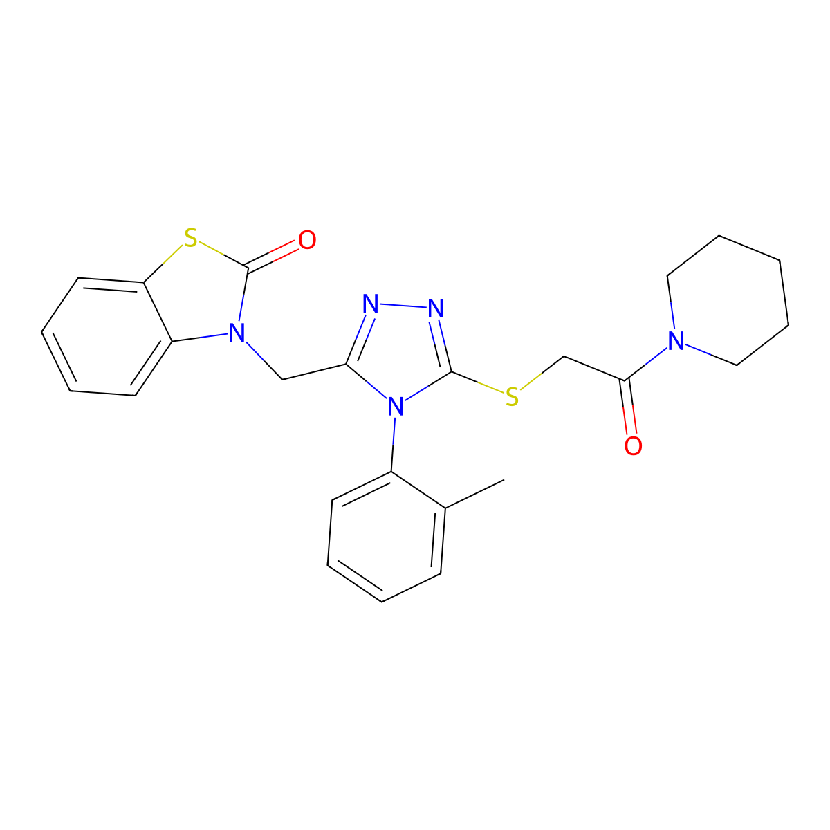 3-((5-((2-oxo-2-(piperidin-1-yl)ethyl)thio)-4-(o-tolyl)-4H-1,2,4-triazol-3-yl)methyl)benzo[d]thiazol-2(3H)-one molecular structure, CAS 847402-79-3