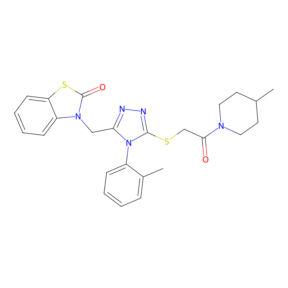 3-((5-((2-(4-methylpiperidin-1-yl)-2-oxoethyl)thio)-4-(o-tolyl)-4H-1,2,4-triazol-3-yl)methyl)benzo[d]thiazol-2(3H)-one molecular structure, CAS 847402-82-8