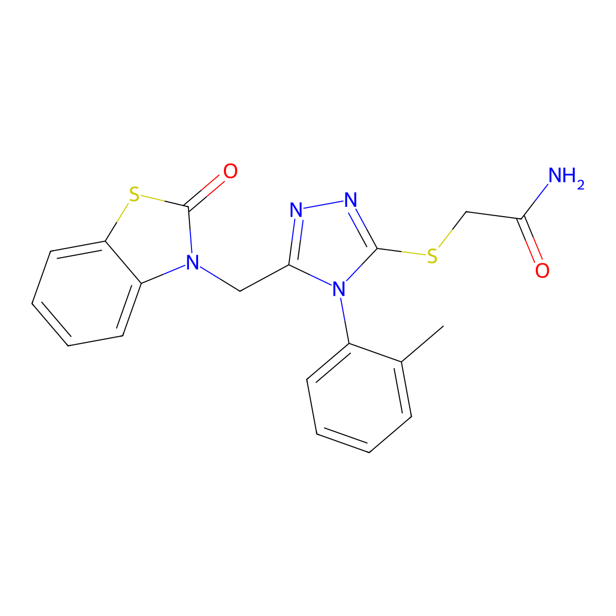 2-((5-((2-oxobenzo[d]thiazol-3(2H)-yl)methyl)-4-(o-tolyl)-4H-1,2,4-triazol-3-yl)thio)acetamide molecular structure, CAS 847402-83-9