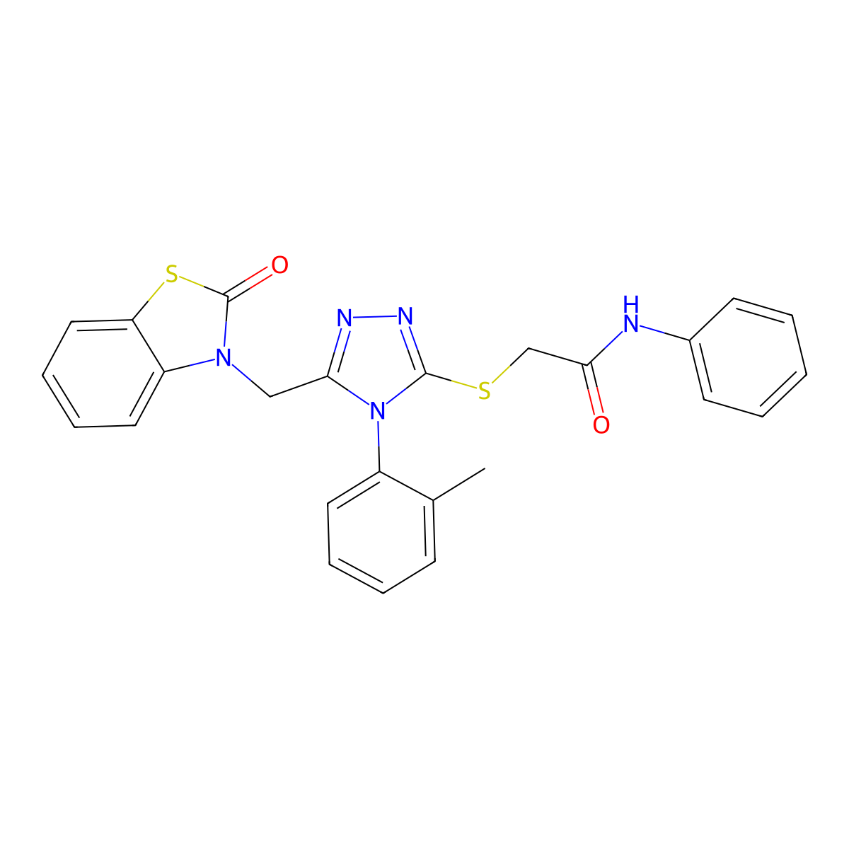 2-((5-((2-oxobenzo[d]thiazol-3(2H)-yl)methyl)-4-(o-tolyl)-4H-1,2,4-triazol-3-yl)thio)-N-phenylacetamide molecular structure, CAS 847402-84-0