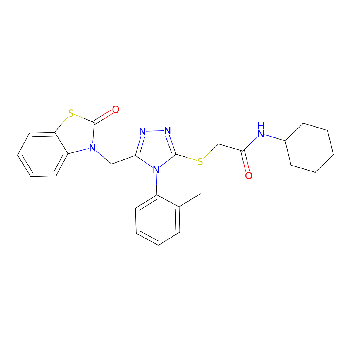 N-cyclohexyl-2-((5-((2-oxobenzo[d]thiazol-3(2H)-yl)methyl)-4-(o-tolyl)-4H-1,2,4-triazol-3-yl)thio)acetamide molecular structure, CAS 847402-86-2