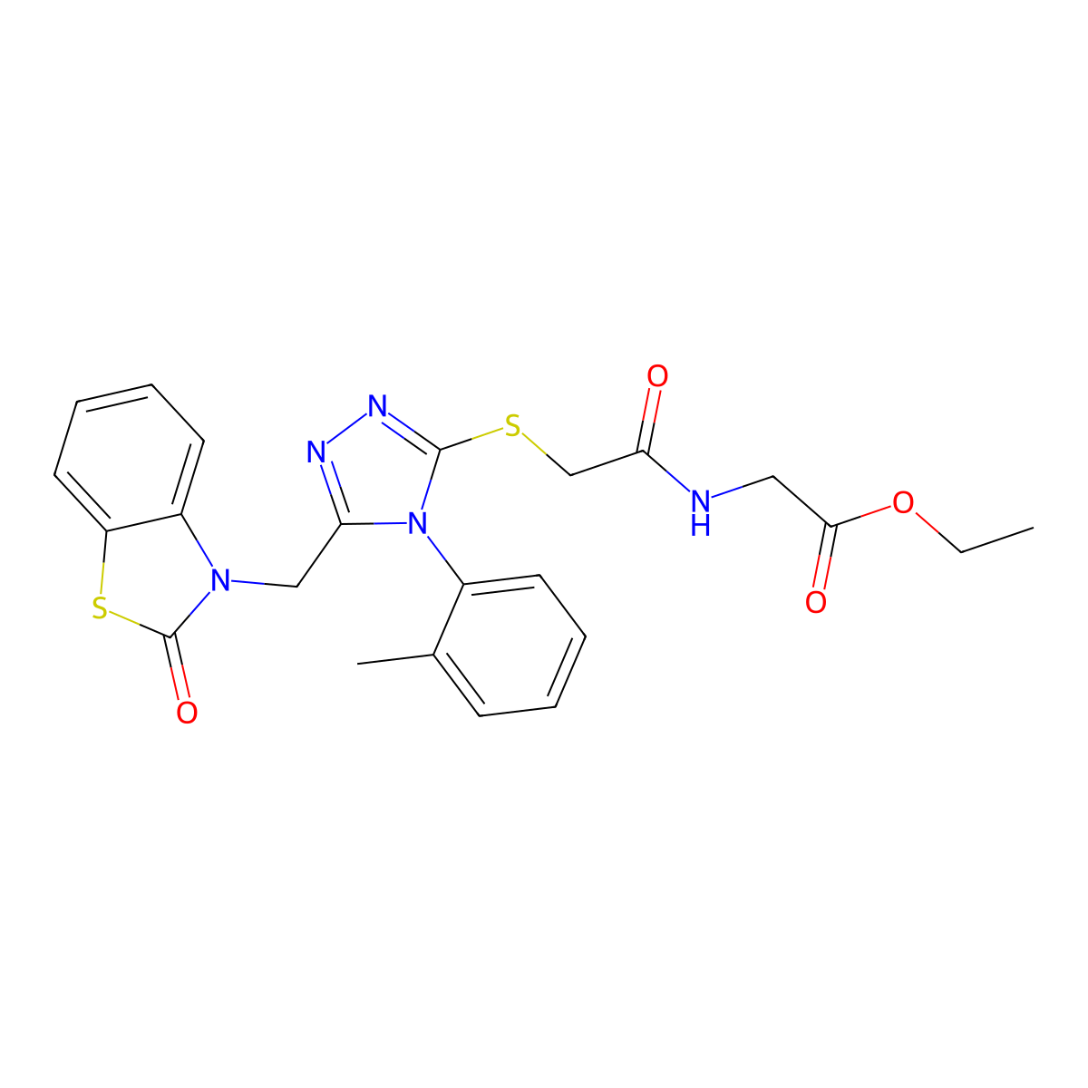 Ethyl 2-[[2-[[4-(2-methylphenyl)-5-[(2-oxo-1,3-benzothiazol-3-yl)methyl]-1,2,4-triazol-3-yl]sulfanyl]acetyl]amino]acetate molecular structure, CAS 847402-87-3