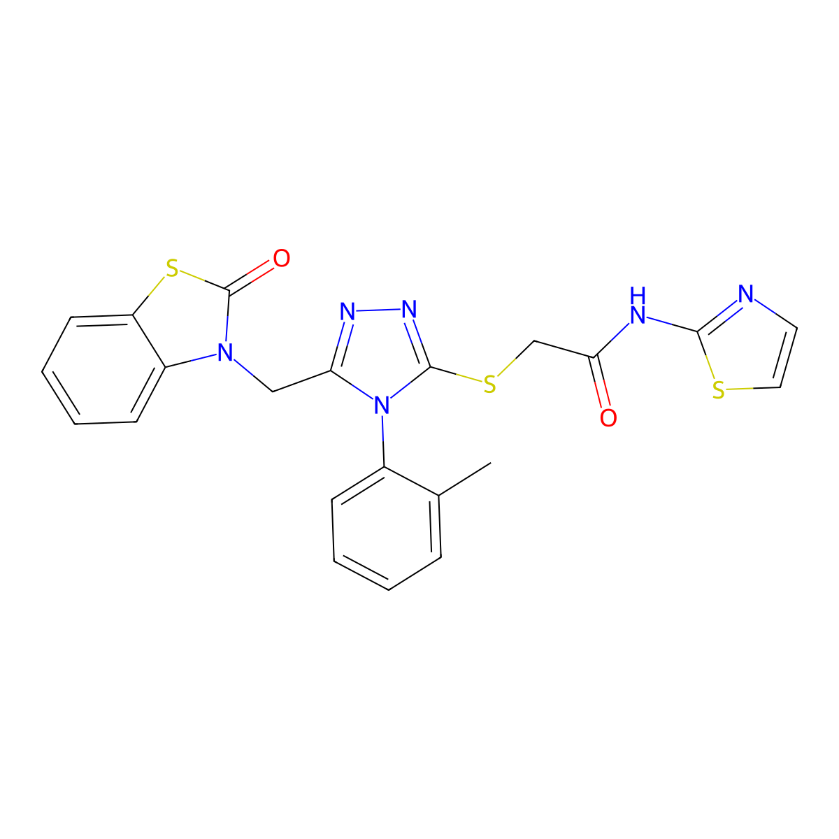 2-((5-((2-oxobenzo[d]thiazol-3(2H)-yl)methyl)-4-(o-tolyl)-4H-1,2,4-triazol-3-yl)thio)-N-(thiazol-2-yl)acetamide molecular structure, CAS 847402-89-5