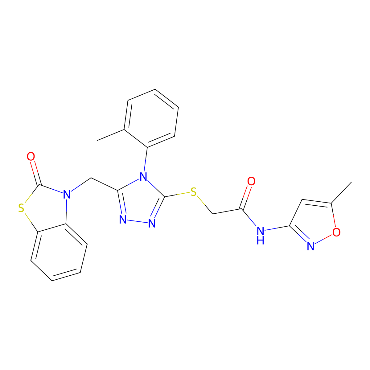 N-(5-methyl-3-isoxazolyl)-2-[[4-(2-methylphenyl)-5-[(2-oxo-1,3-benzothiazol-3-yl)methyl]-1,2,4-triazol-3-yl]thio]acetamide molecular structure, CAS 847402-90-8