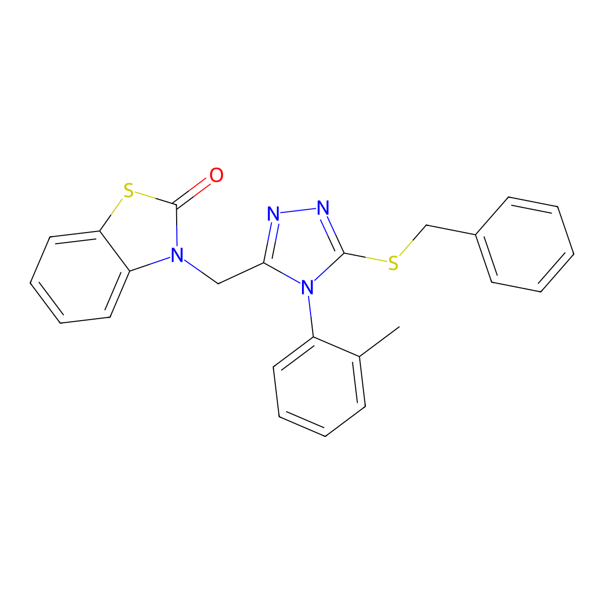 3-((5-(benzylthio)-4-(o-tolyl)-4H-1,2,4-triazol-3-yl)methyl)benzo[d]thiazol-2(3H)-one molecular structure, CAS 847402-91-9