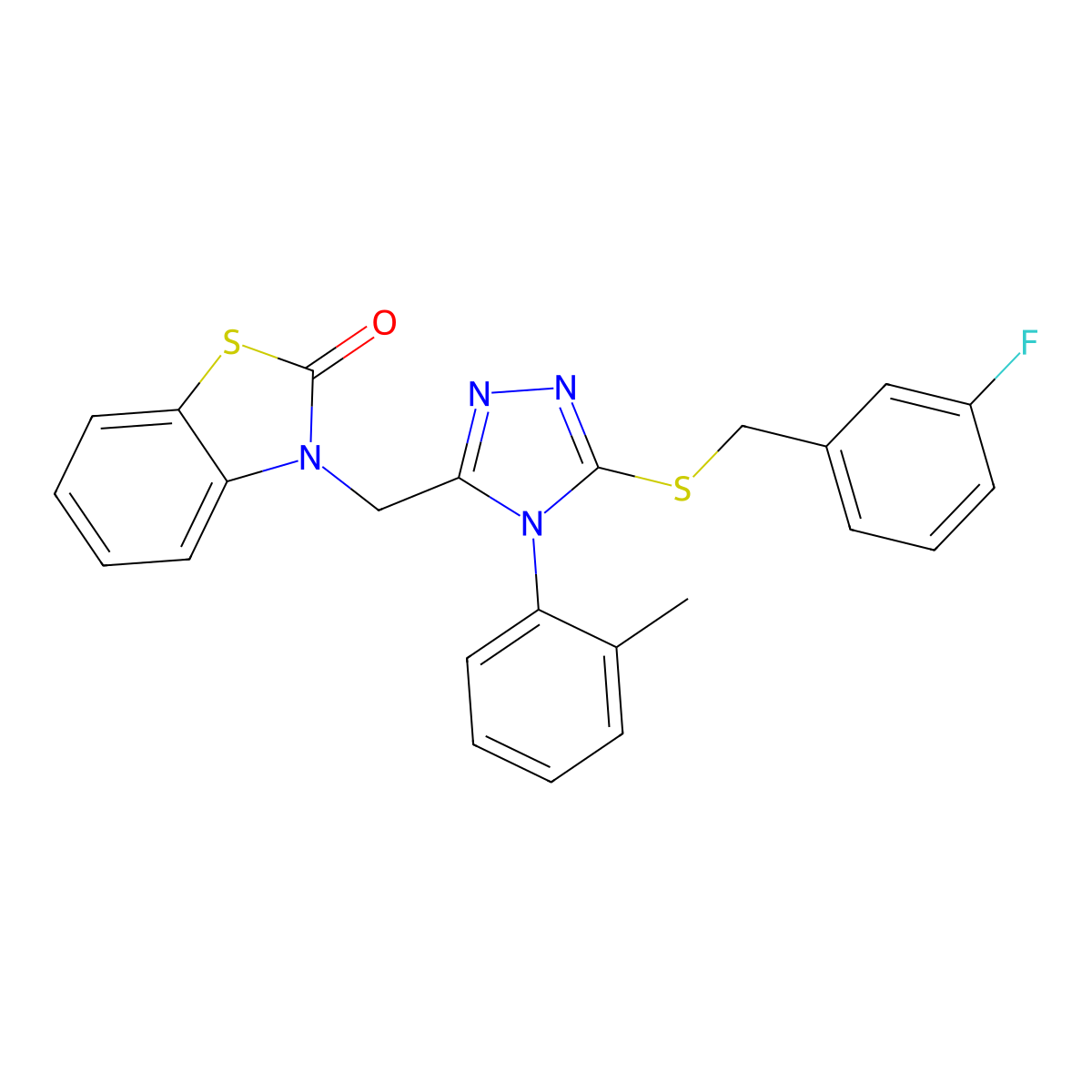 3-((5-((3-fluorobenzyl)thio)-4-(o-tolyl)-4H-1,2,4-triazol-3-yl)methyl)benzo[d]thiazol-2(3H)-one molecular structure, CAS 847402-92-0