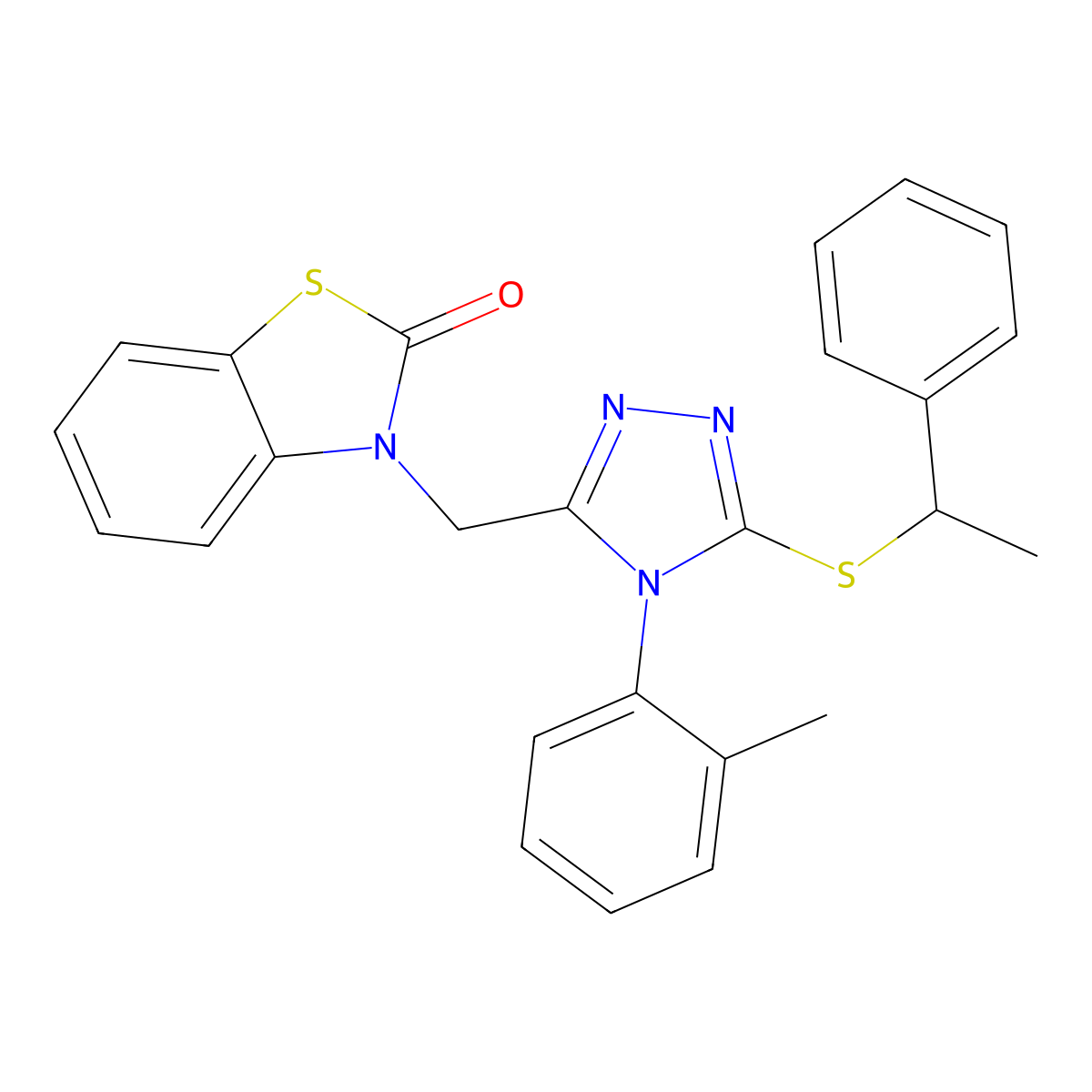3-((5-((1-phenylethyl)thio)-4-(o-tolyl)-4H-1,2,4-triazol-3-yl)methyl)benzo[d]thiazol-2(3H)-one molecular structure, CAS 847402-94-2