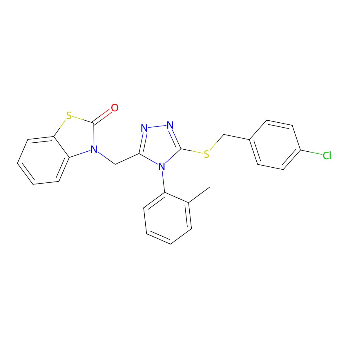 3-((5-((4-chlorobenzyl)thio)-4-(o-tolyl)-4H-1,2,4-triazol-3-yl)methyl)benzo[d]thiazol-2(3H)-one molecular structure, CAS 847402-96-4